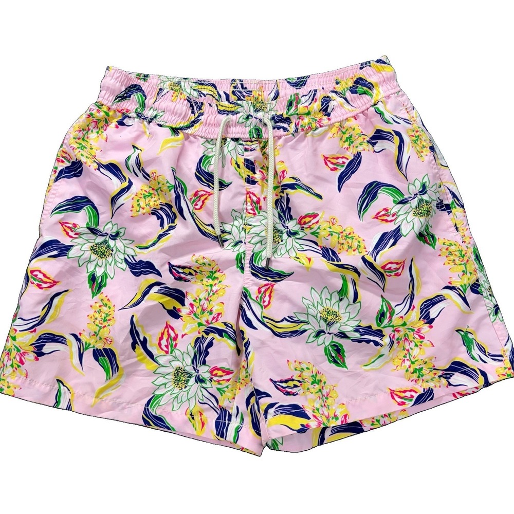 Polo Ralph Lauren Swimwear Shorts Mens M Pink Floral Hawaiian Beach Resort Beach